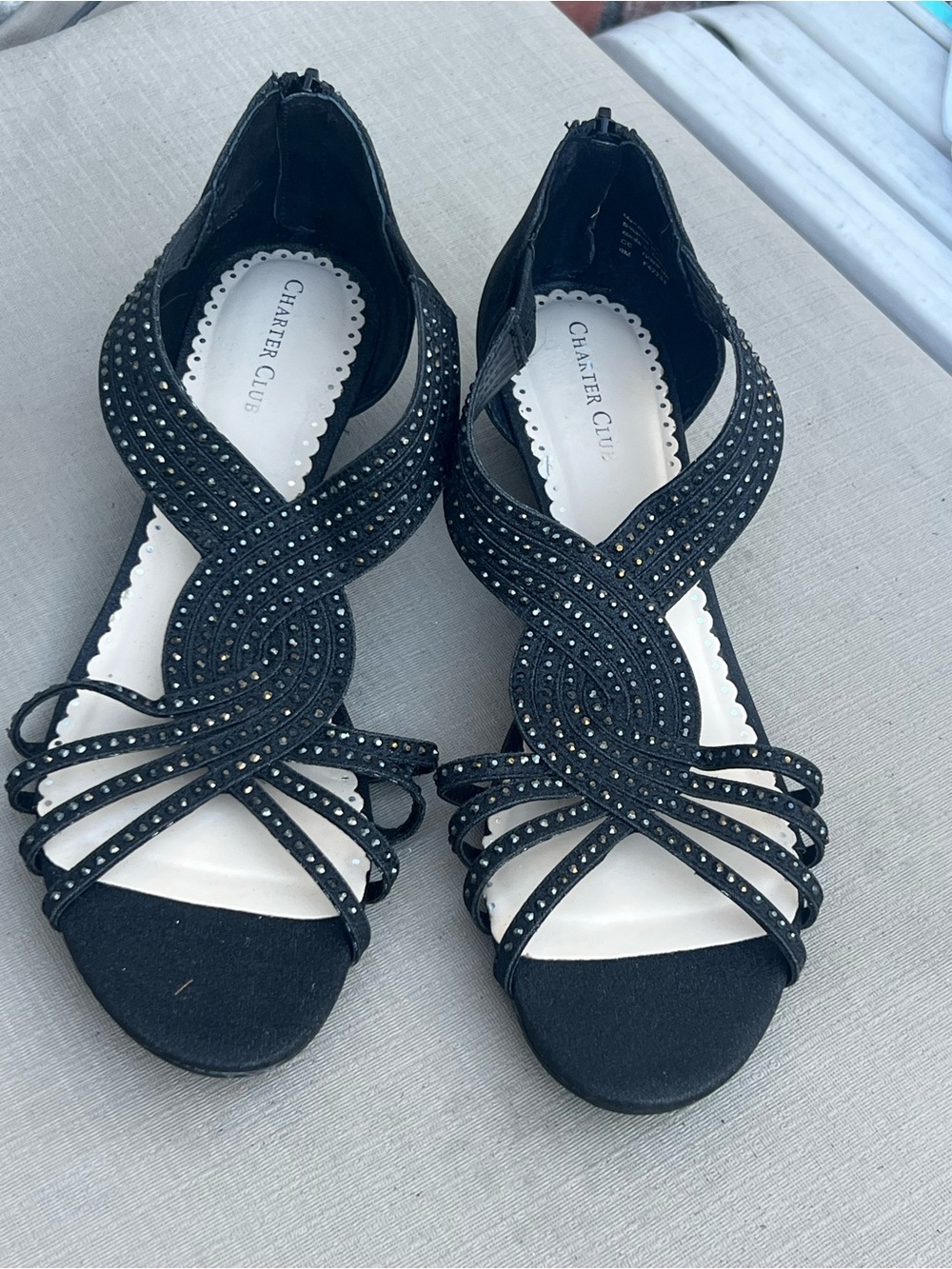 Charter Club Black Strappy Rhinestone Heels